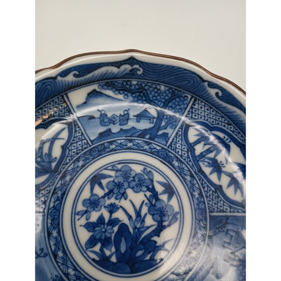 Vintage Japanese Jitsu-To Cobalt Blue Mt. Fuji Porcelain Shallow Bowl - Picture 6 of 7